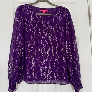 Lilly Pulitzer Idina long sleeve silk top size L purple